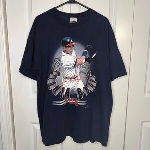 Vintage Andres Galarraga Atlanta Braves 1998 Big Cat Tshirt Navy Short Sleeve